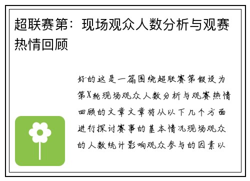 超联赛第：现场观众人数分析与观赛热情回顾