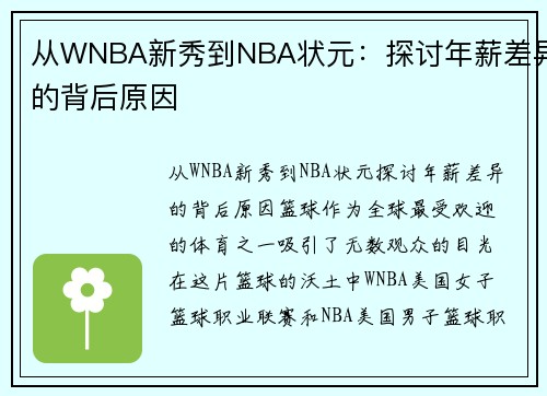 从WNBA新秀到NBA状元：探讨年薪差异的背后原因